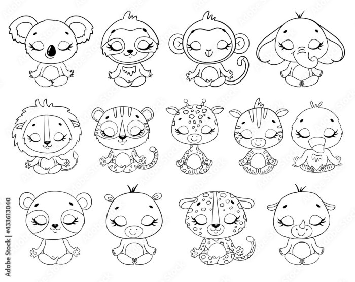 Animal cartoon characters in classroom coloring pages