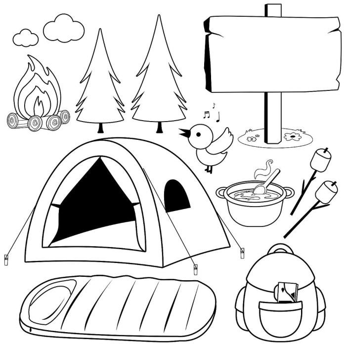 Animals and tent coloring sheet