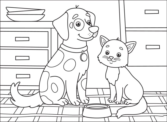 Animal coloring pages dog and cat