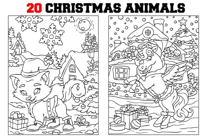 Animal christmas coloring pages