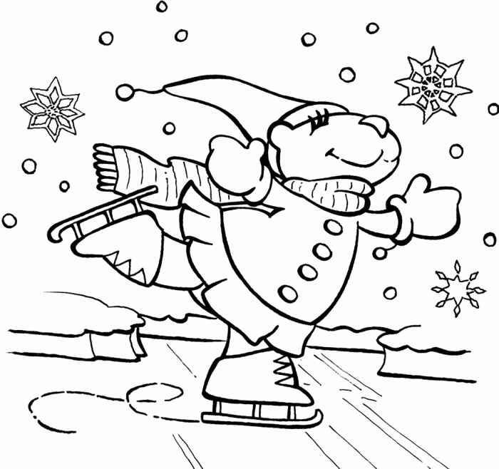 Animals ice skating coloring page