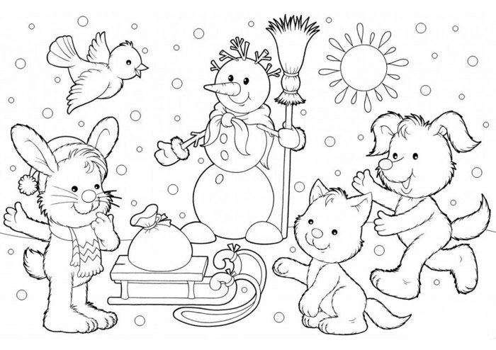 Coloring pages animals in winter