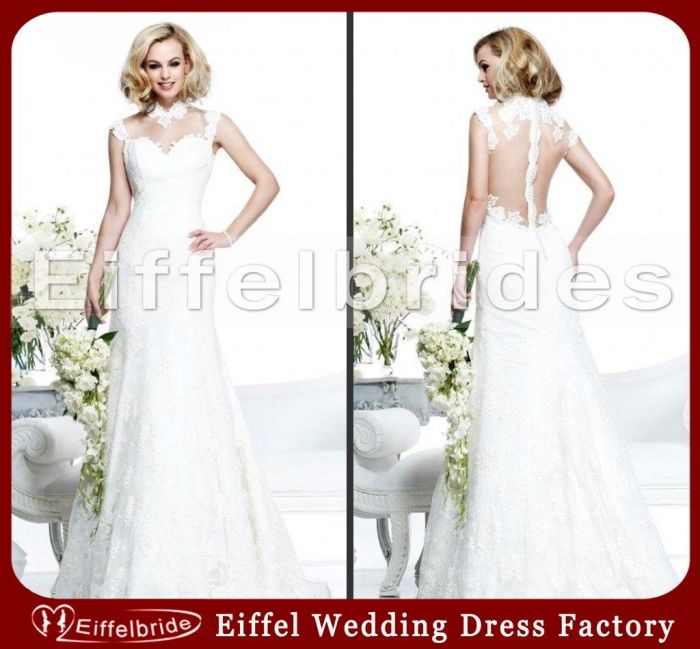 High neck low back wedding dress