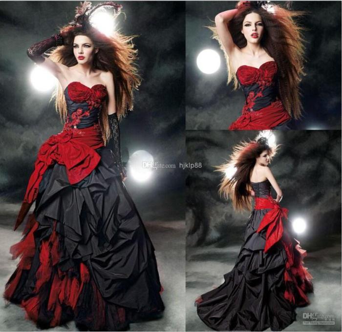 Gothic black and red wedding dresses