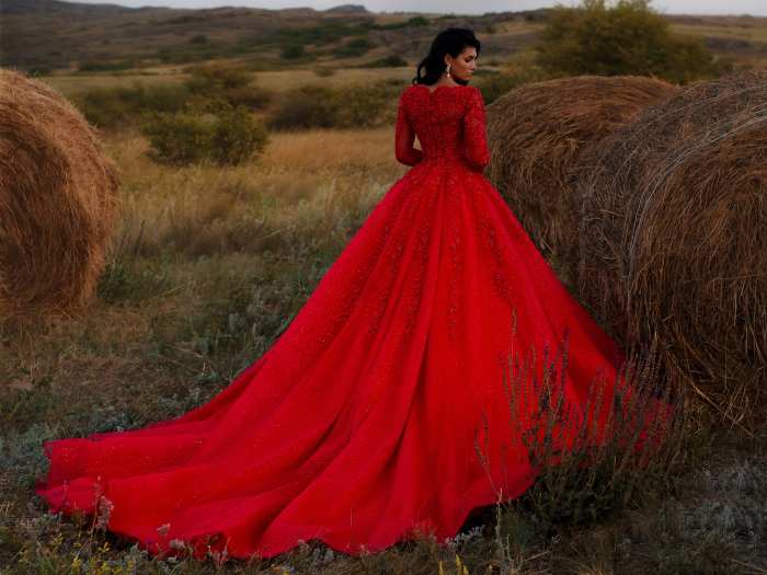 White and red wedding dress